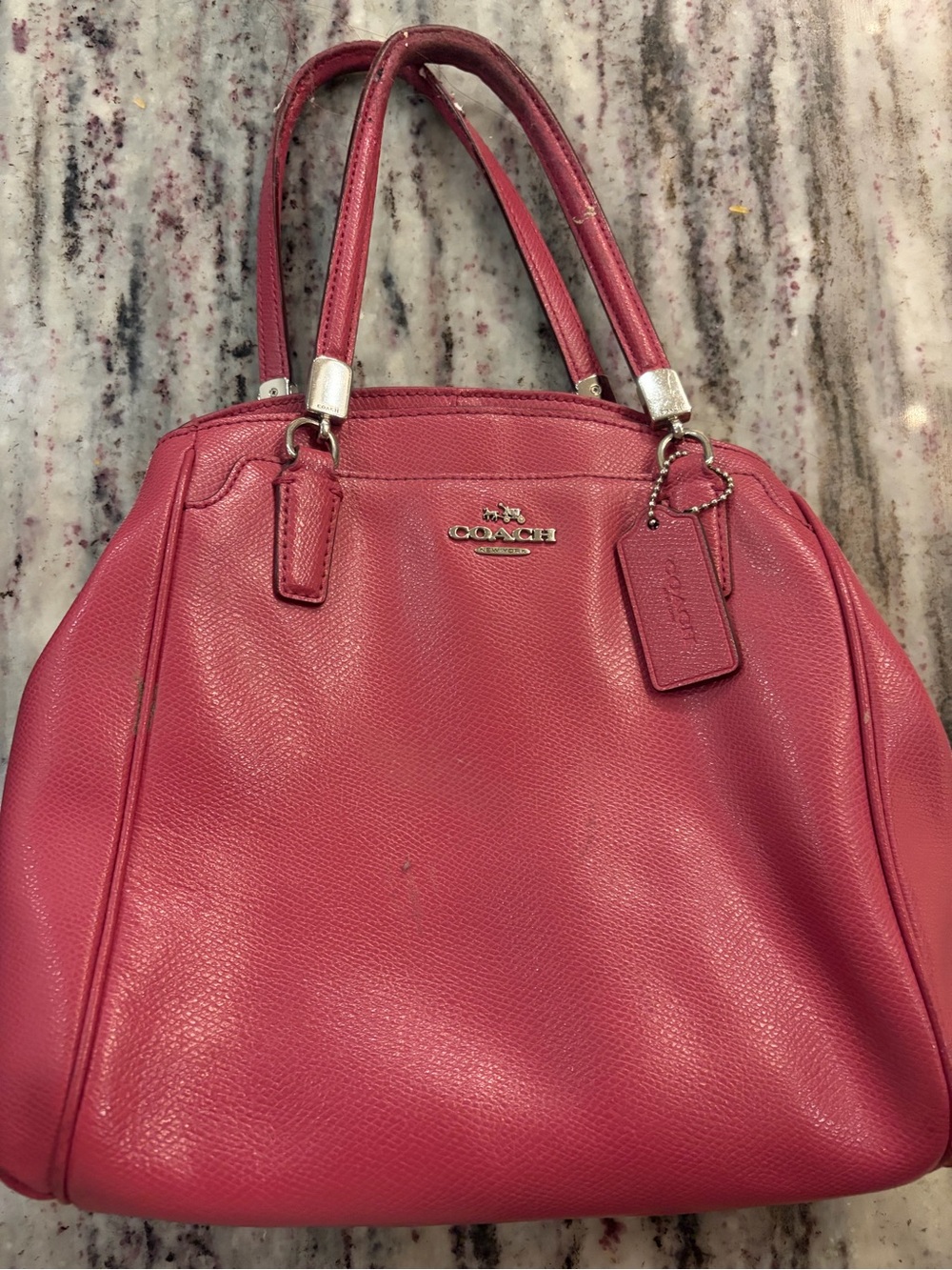 COACH Pink Pebbled Leather Satchel with Logo Charm